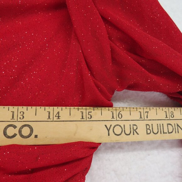 Jump Apparel Dress Size XL Red Long Sleeve Ruched Glitter Mini Knotched Neck New - Picture 9 of 11